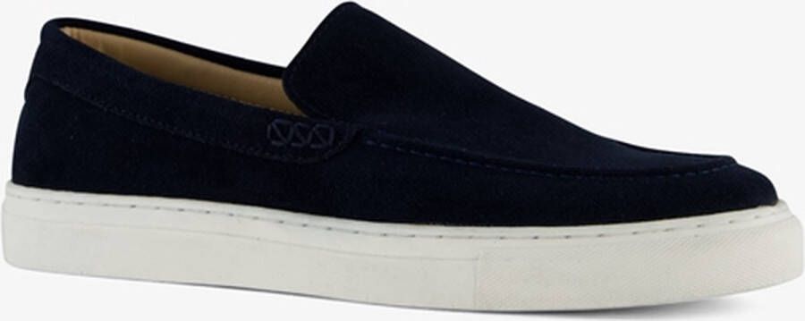 Van Beers suede heren instappers donkerblauw Echt leer Uitneembare zool