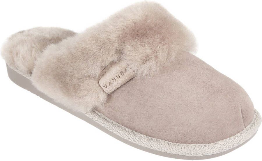 Vanuba LuLu- Leren dames Pantoffels Sloffen gevoerd met schapenvacht. Bruin Beige - Foto 1