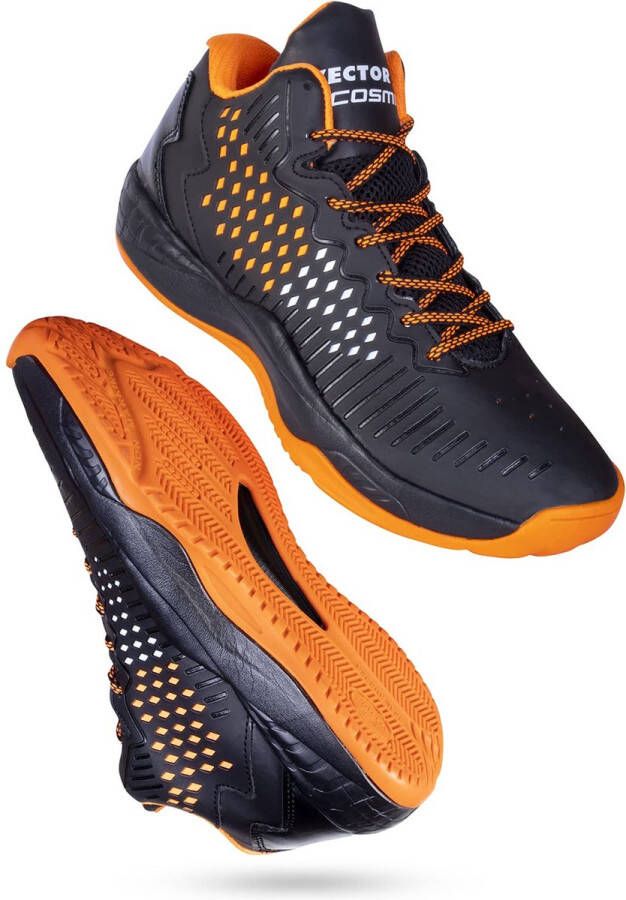 Vector X VectorX Cosmic Basketbalschoen voor Heren en Jongens (Zwart Oranje Materiaal: Synthetisch Leer Rubber Vetersluiting