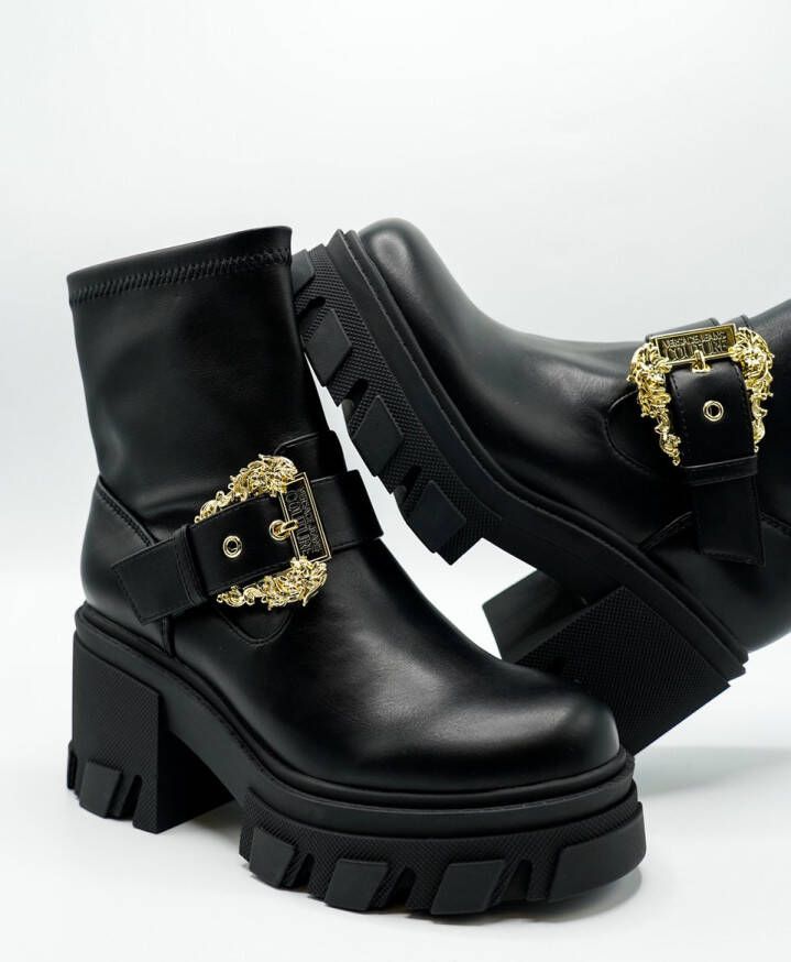 Versace Jeans Couture Zwarte Enkellaarsjes met Decoratieve Gesp Black Dames