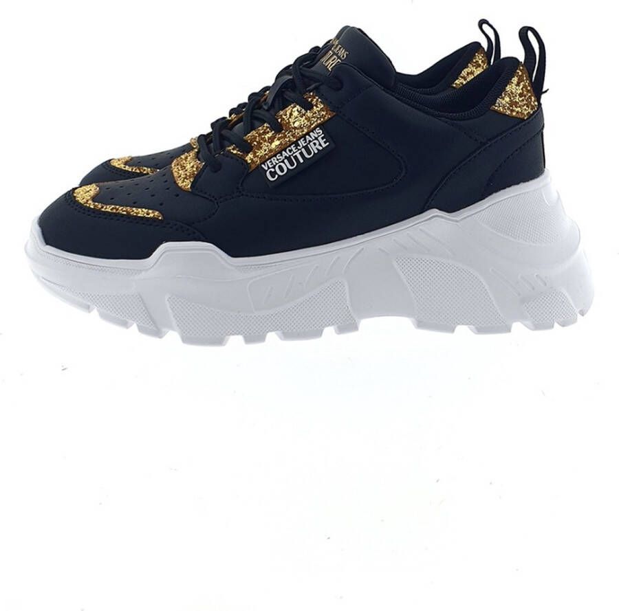 Versace Jeans Couture Zwarte leren met gouden glitter en rubberen zool Black