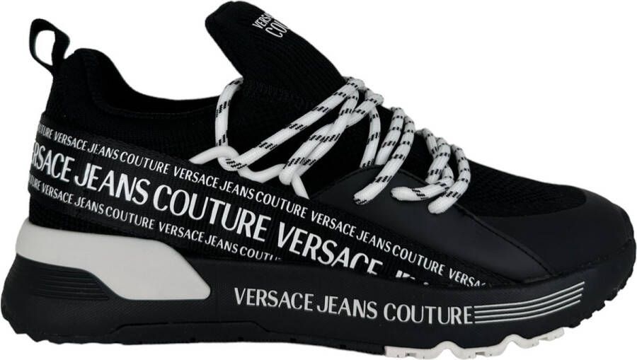 Versace Jeans Couture Zwarte Sneakers met Vetersluiting en Serrated Sole Black Heren