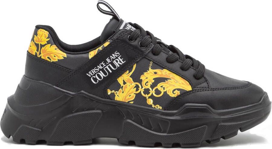 Versace Jeans Couture Zwarte Sneakers met Gladde Inzetstukken en Logo Print Black Heren - Foto 1