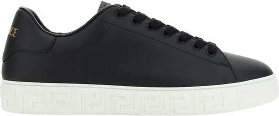 Versace Grieks geëtste kalfsleren sneakers met monogram Black Heren