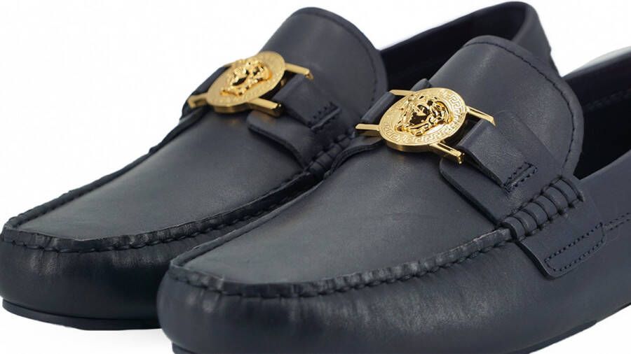 Versace Marineblauwe Kalfsleren Loafers Schoenen Blue Heren