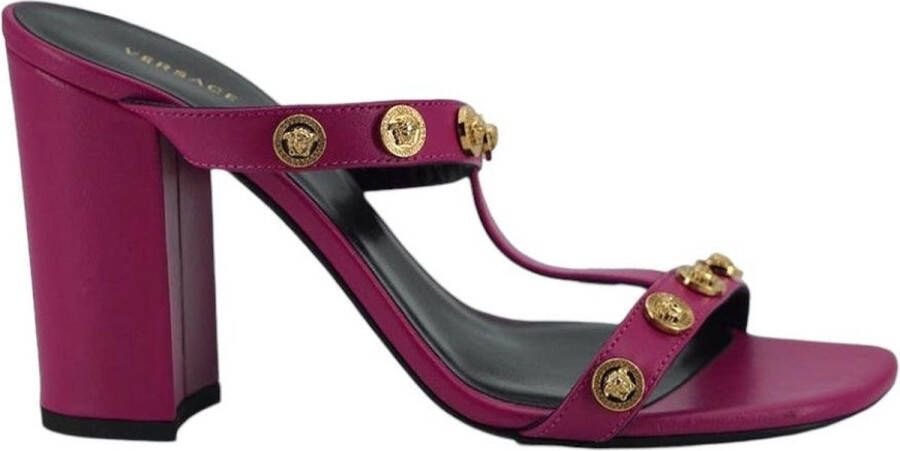 Versace Paarse Kalfsleren Hoge Hak Sandalen Purple Dames