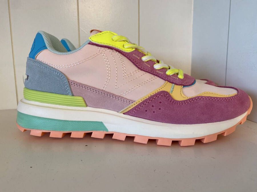 Victoria Sneakers Luna Nylon Multicolor Rosa Split Leather