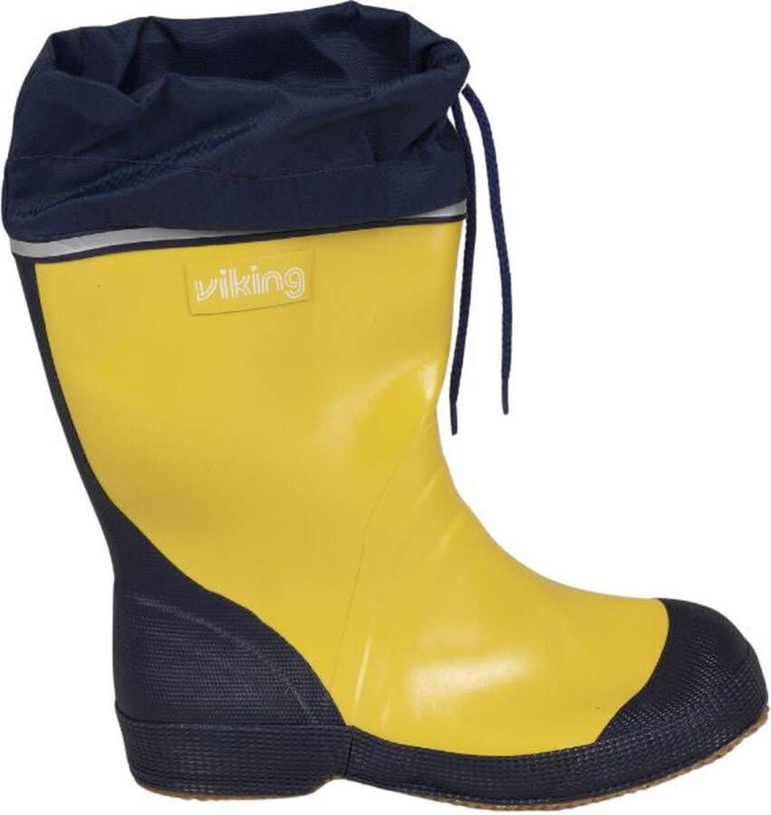 Viking Rubberen kinderlaars-Antislip zool-Veterboord-Geel met blauwe rand- Waterdicht- Bootlaars