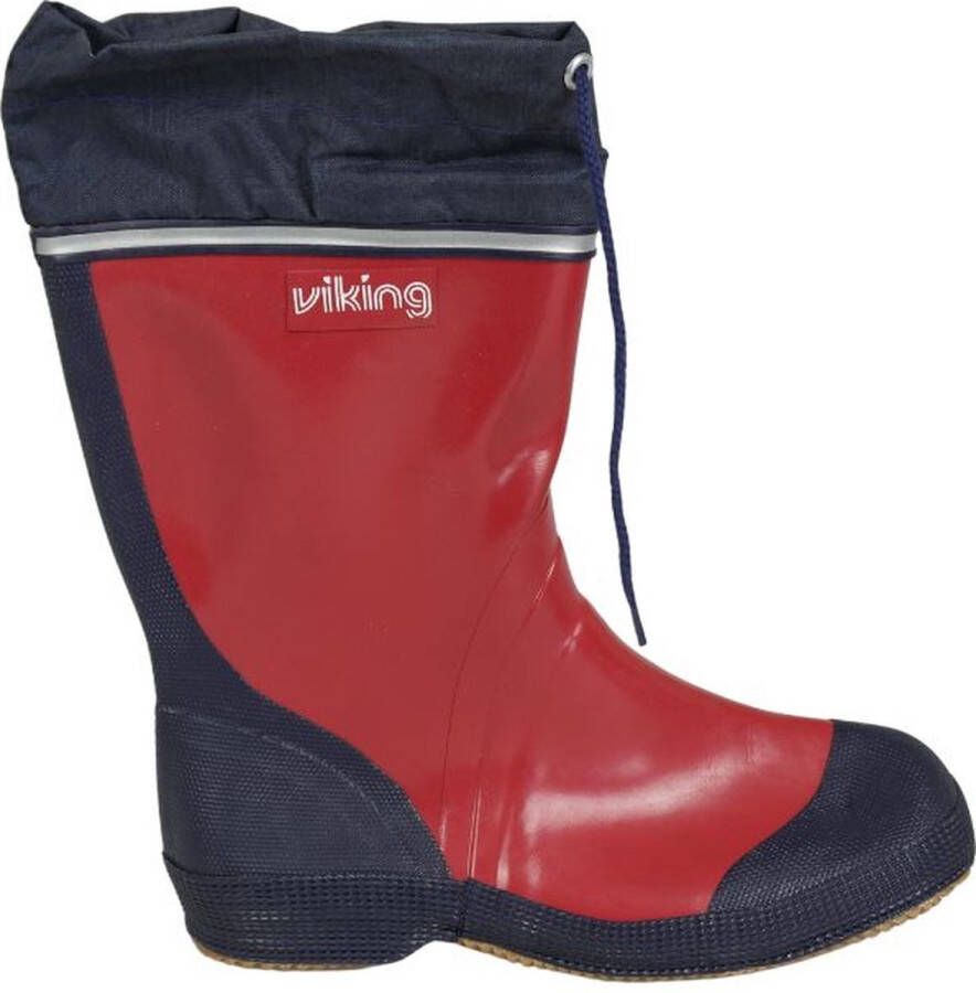 Viking Rubberen kinderlaars-Antislip zool-Veterboord-Rood met blauwe rand- Waterdicht- Bootlaars