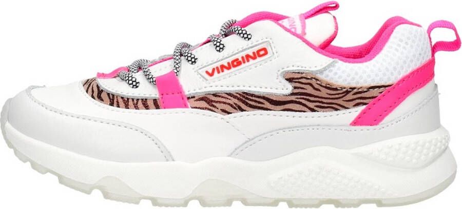 Vingino Marta leren chunky sneakers wit neon roze