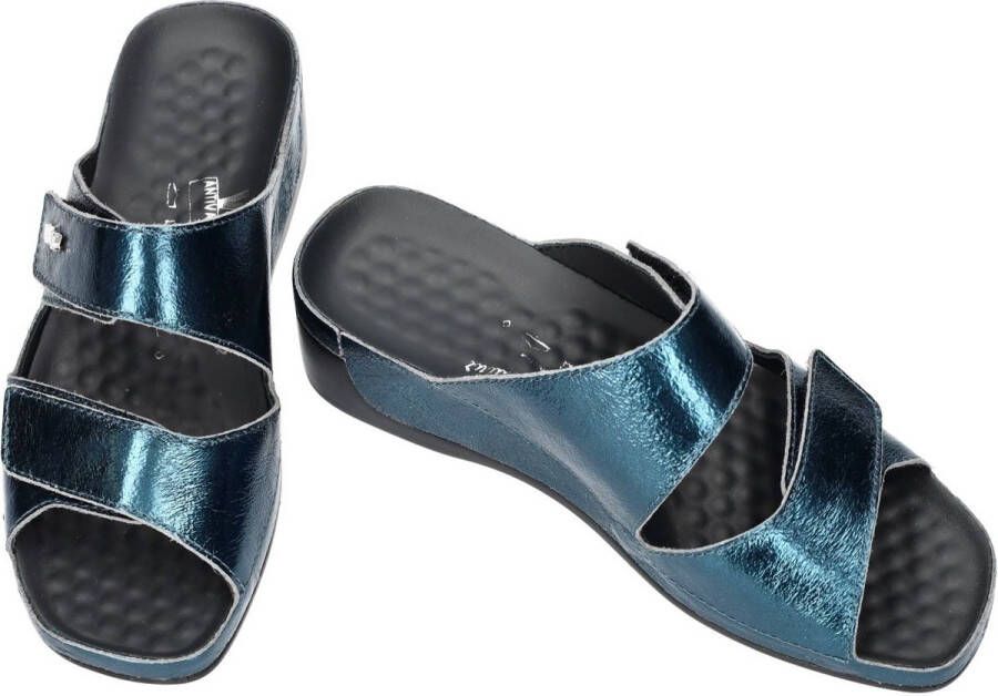 Vital -Dames blauw petrol slippers & muiltjes