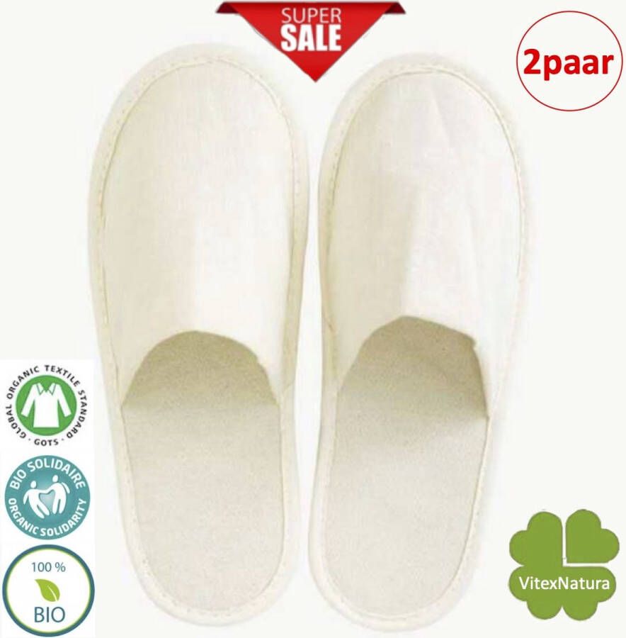 Vitex Natura BIO LINNEN badslippers 2 paar | 100% Biologisch afbreekbaar Pantoffels | ONE SIZE | ideaal voor Hotel Sauna bezoek verpleging