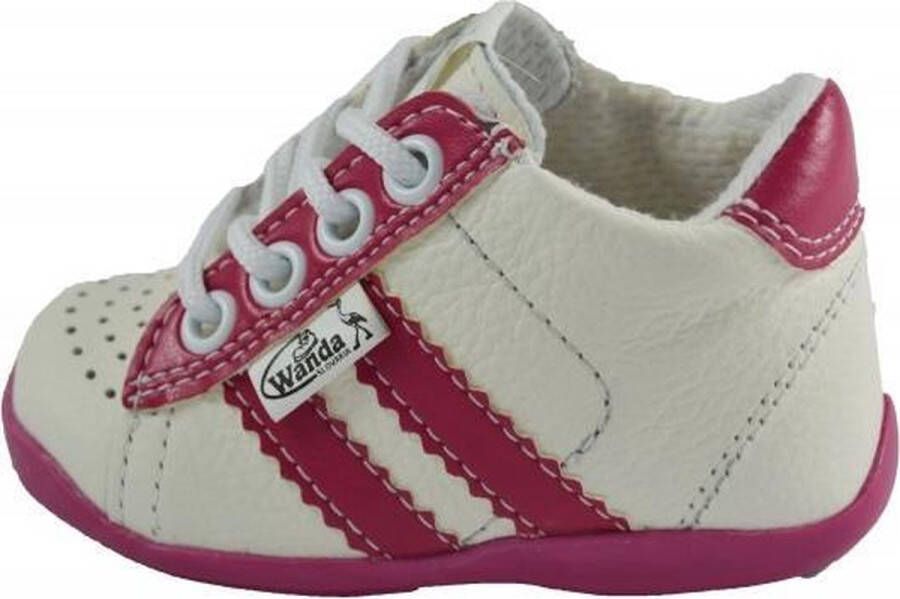 Wanda Leren schoenen wit donker roze fuchsia meisje eerste stapjes babyschoenen flexibel sneakers - Foto 1