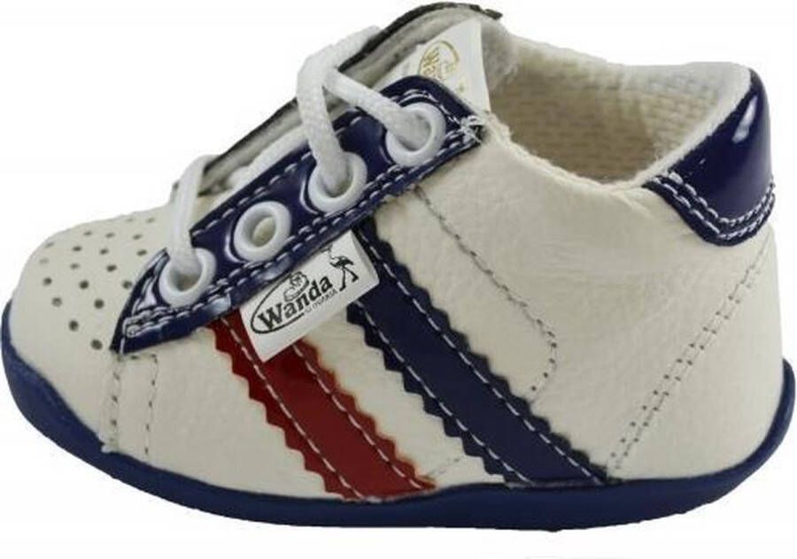 Wanda Leren schoenen wit donkerblauw rood jongen eerste stapjes babyschoenen flexibel sneakers - Foto 1