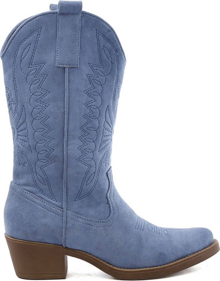 Goedkopeschoenen.com Smile Favorites Dames Cowboylaarzen met Hak Blauw Suedine