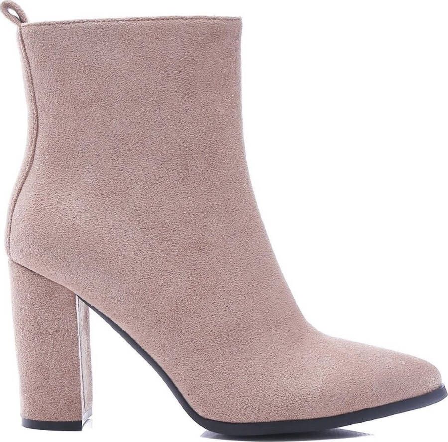 Weloveshoes Cyber Monday Deal Dames Enkellaarzen met Hak Suedine Taupe Nude