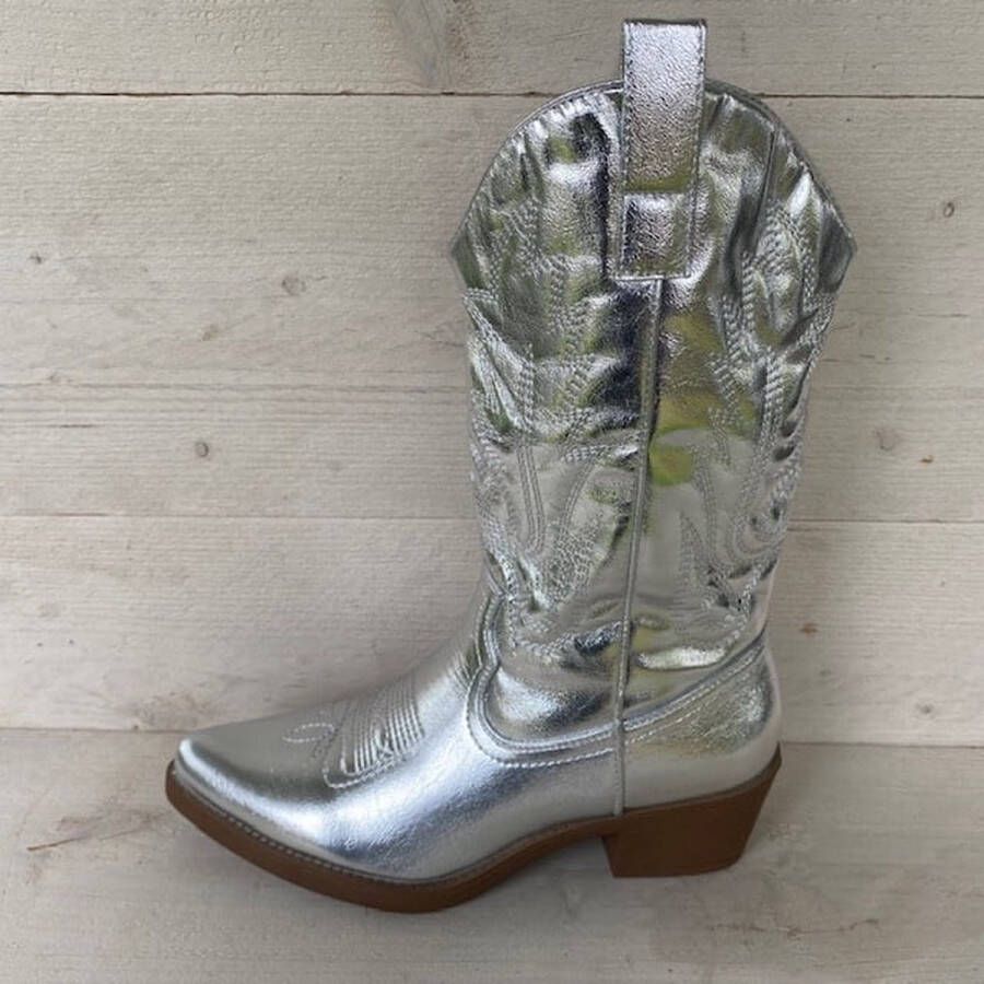 Weloveshoes SmileFavorites® Dames Cowboylaarzen met Hak Imitatieleer Zilver