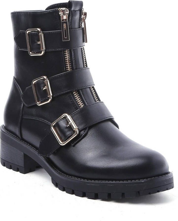 Weloveshoes SmileFavorites® Biker boots met Hak Imitatieleer Zwart