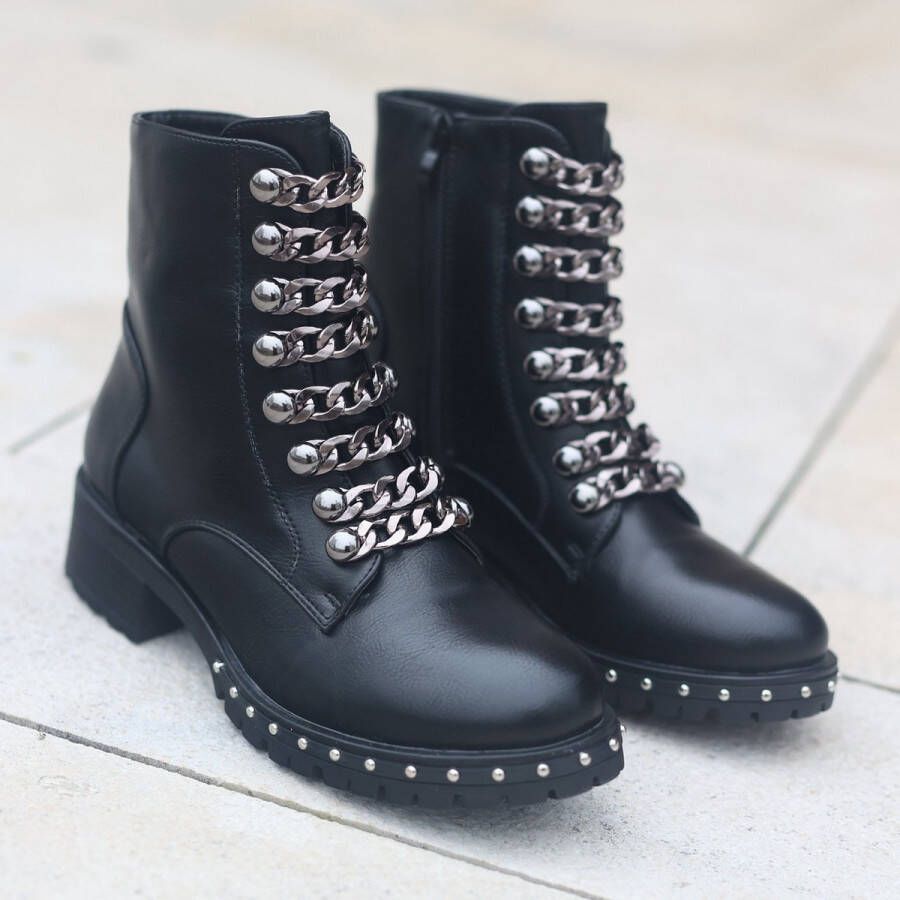 Weloveshoes SmileFavorites Biker boots met Hak Zwart Imitatieleer