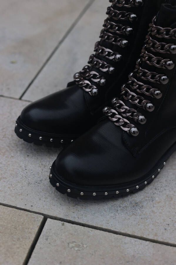 Weloveshoes SmileFavorites Biker boots met Hak Zwart Imitatieleer