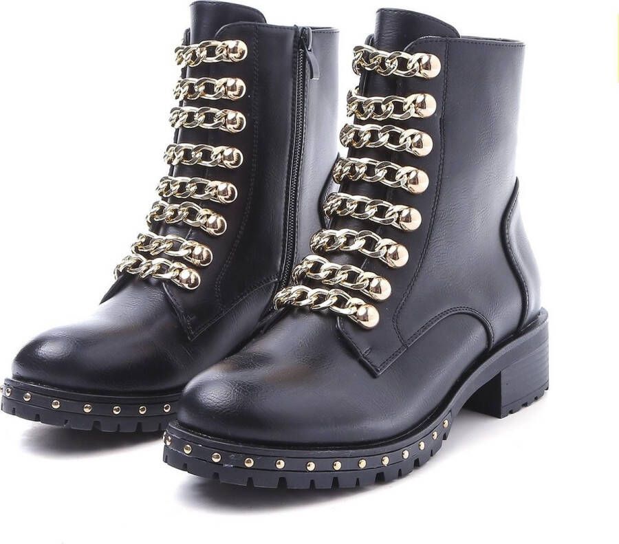 Weloveshoes SmileFavorites Biker boots met Hak Zwart Imitatieleer