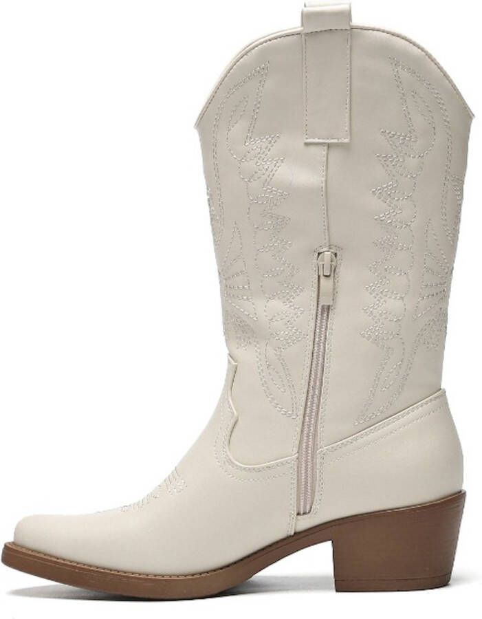 Weloveshoes Black Friday Deal Dames Cowboylaarzen met Hak Imitatieleer Beige