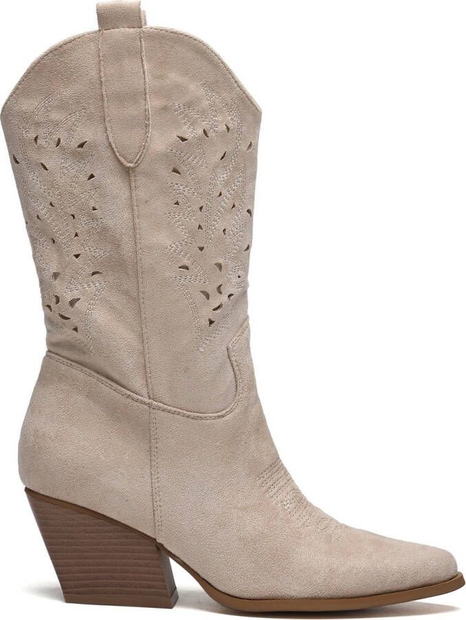 Weloveshoes Cyber Monday Deal Dames Cowboylaarzen met Hak Suedine Beige