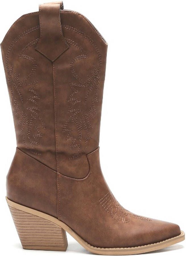 Weloveshoes Smile Favorites Dames Cowboylaarzen met Hak Bruin Imitatieleer