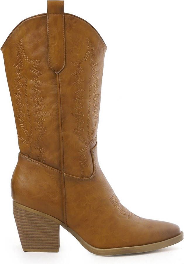 Weloveshoes Smile Favorites Dames Cowboylaarzen met Hak Camel Imitatieleer