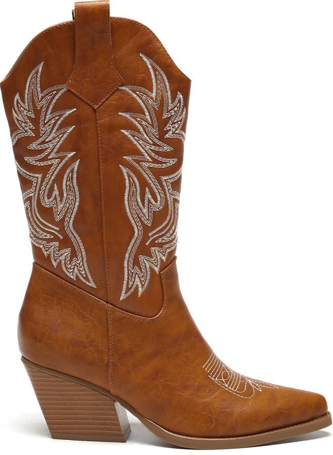 Weloveshoes Smile Favorites Dames Cowboylaarzen met Hak Camel Imitatieleer