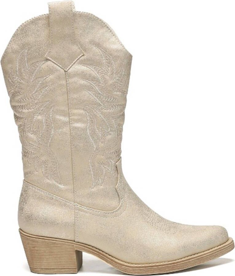 Weloveshoes Smile Favorites Dames Cowboylaarzen met Hak Goud Imitatieleer