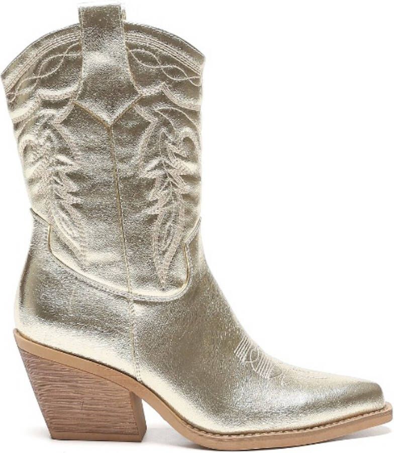 Weloveshoes Smile Favorites Dames Cowboylaarzen met Hak Goud Imitatieleer