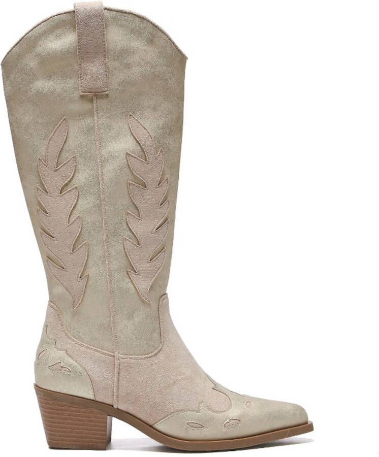 Weloveshoes Smile Favorites Dames Cowboylaarzen met Hak Goud Suedine