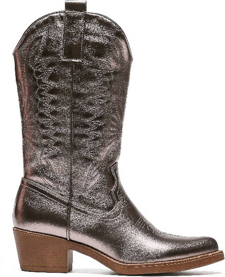 Weloveshoes Smile Favorites Dames Cowboylaarzen met Hak Grijs Imitatieleer Gun Metallic