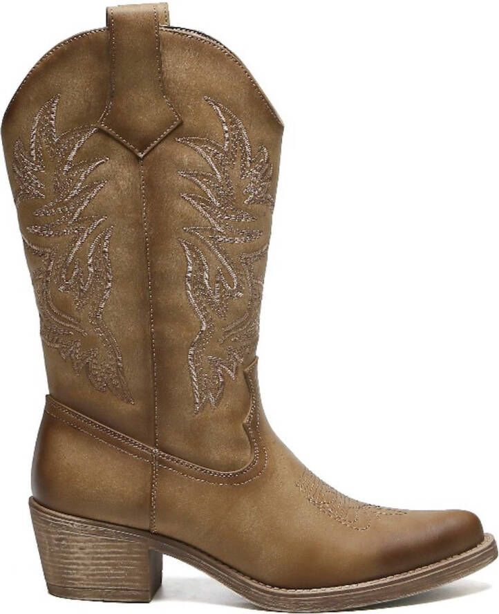 Weloveshoes Smile Favorites Dames Cowboylaarzen met Hak Khaki Imitatieleer