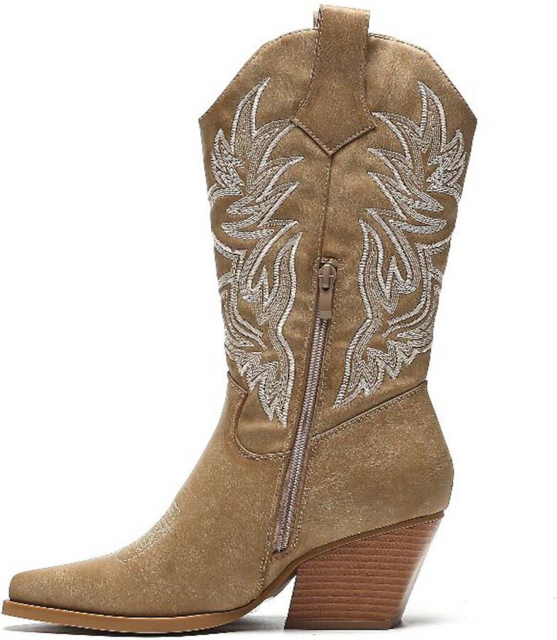 Weloveshoes Cyber Monday Deal Dames Cowboylaarzen met Hak Imitatieleer Khaki