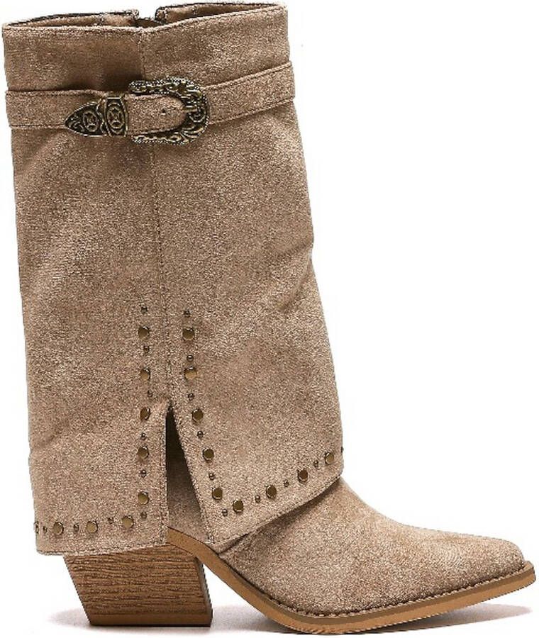 Weloveshoes Smile Favorites Dames Cowboylaarzen met Hak Khaki Suedine