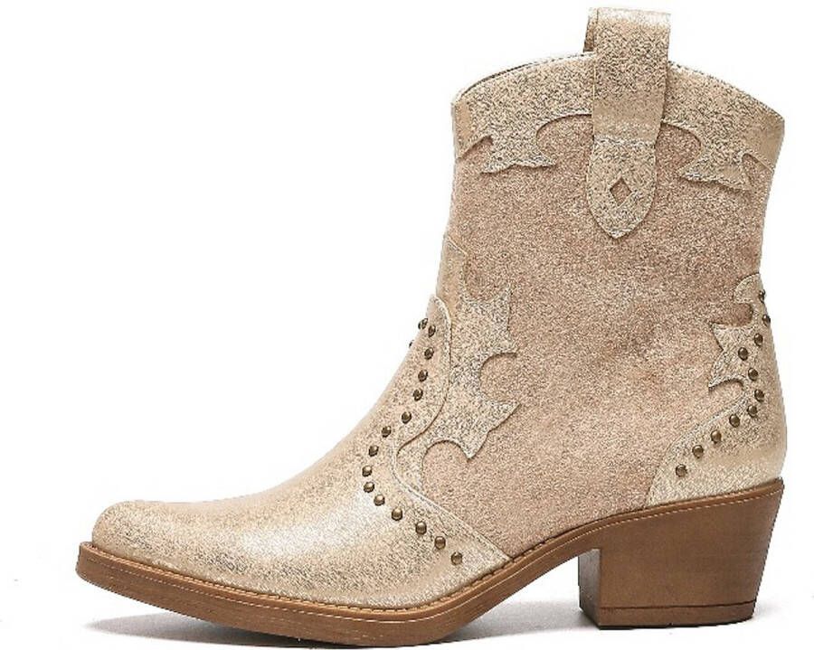 Weloveshoes Smile Favorites Dames Cowboylaarzen met Hak Khaki Suedine Goud