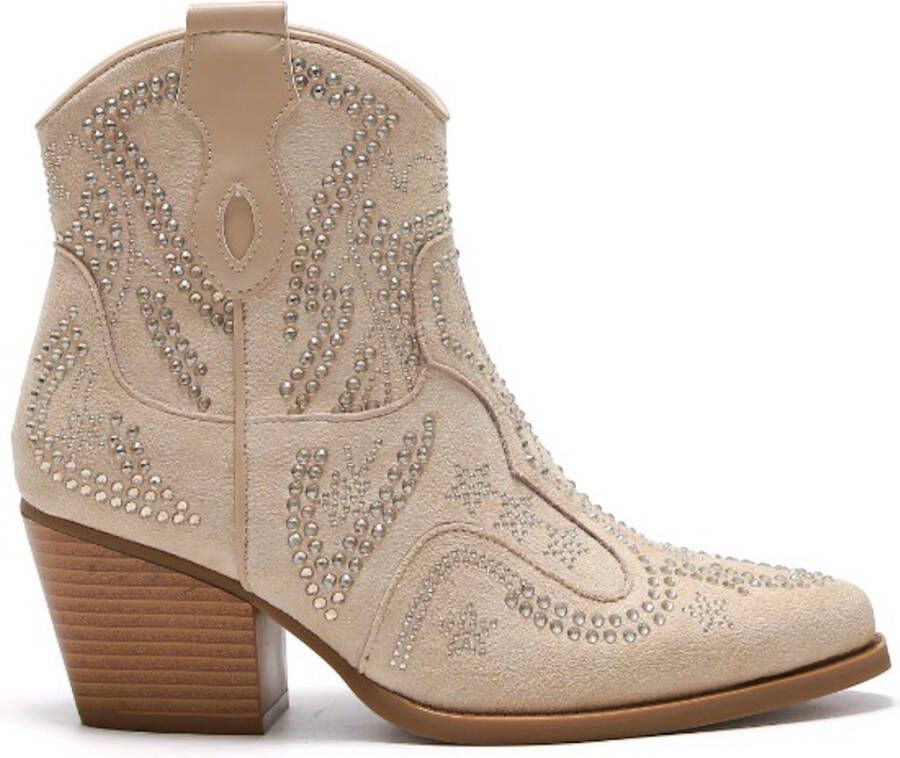 Weloveshoes Smile Favorites Dames Cowboylaarzen met Hak Kort Beige Suedine