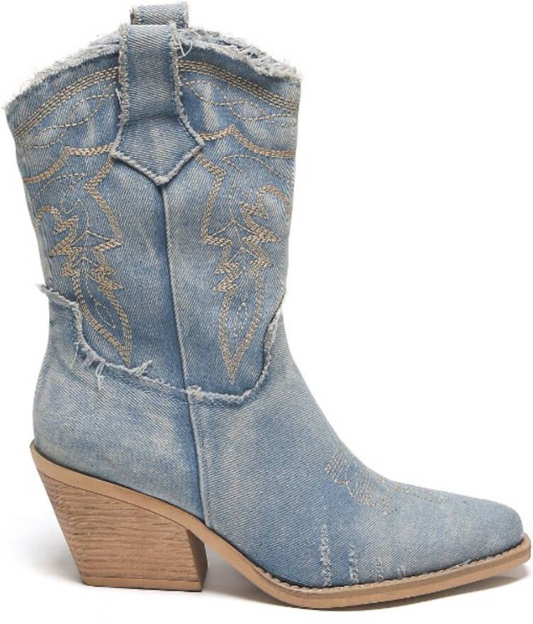 Weloveshoes Smile Favorites Dames Cowboylaarzen met Hak Kort Blauw Stof