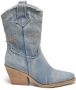 Weloveshoes Smile Favorites Dames Cowboylaarzen met Hak Kort Blauw Stof - Thumbnail 1