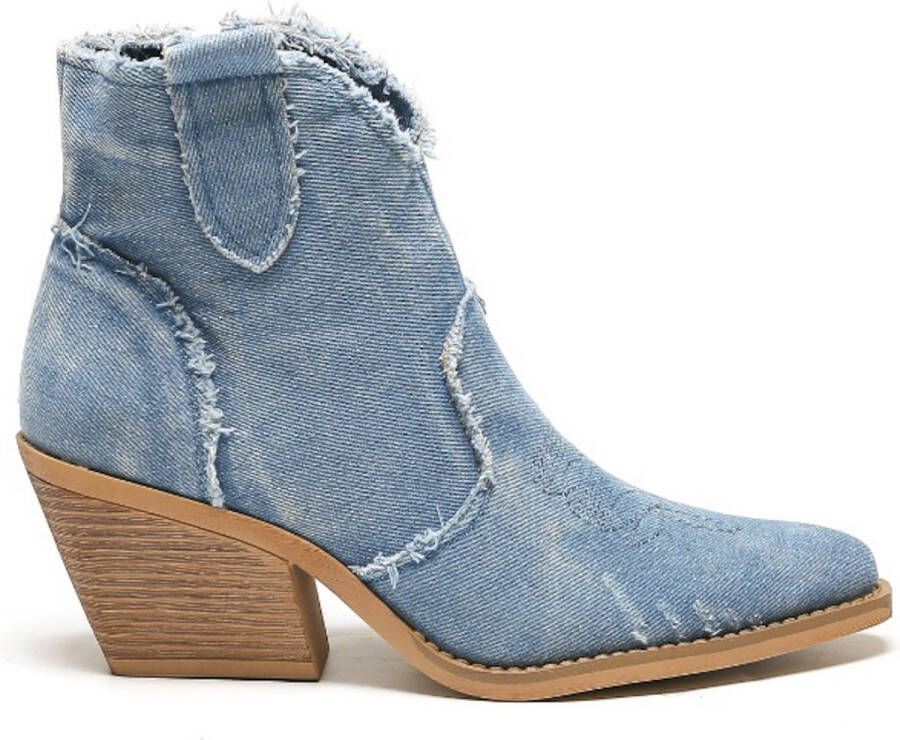 Weloveshoes Smile Favorites Dames Cowboylaarzen met Hak Kort Blauw Stof