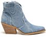 Weloveshoes Smile Favorites Dames Cowboylaarzen met Hak Kort Blauw Stof - Thumbnail 2