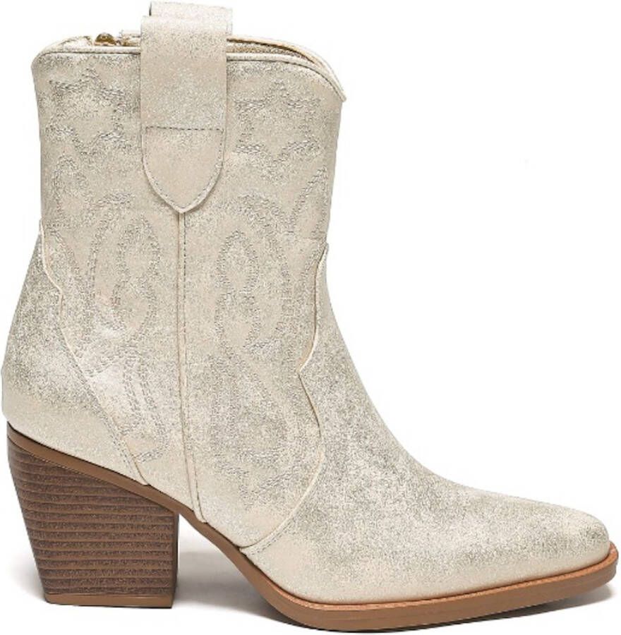 Weloveshoes Smile Favorites Dames Cowboylaarzen met Hak Kort Goud Imitatieleer