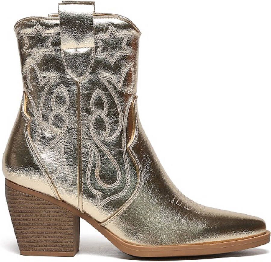 Weloveshoes Smile Favorites Dames Cowboylaarzen met Hak Kort Goud Imitatieleer