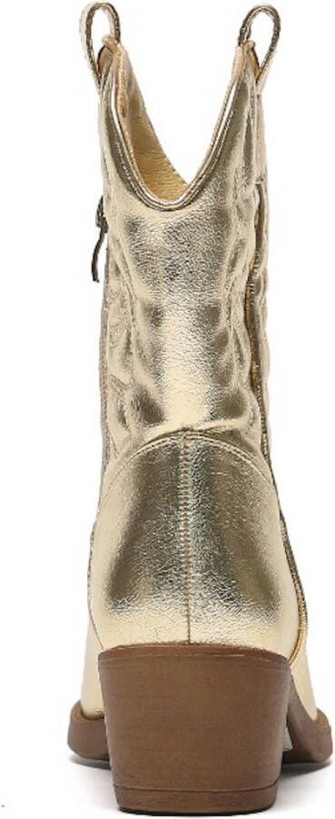 Weloveshoes Smile Favorites Dames Cowboylaarzen met Hak Kort Goud Imitatieleer