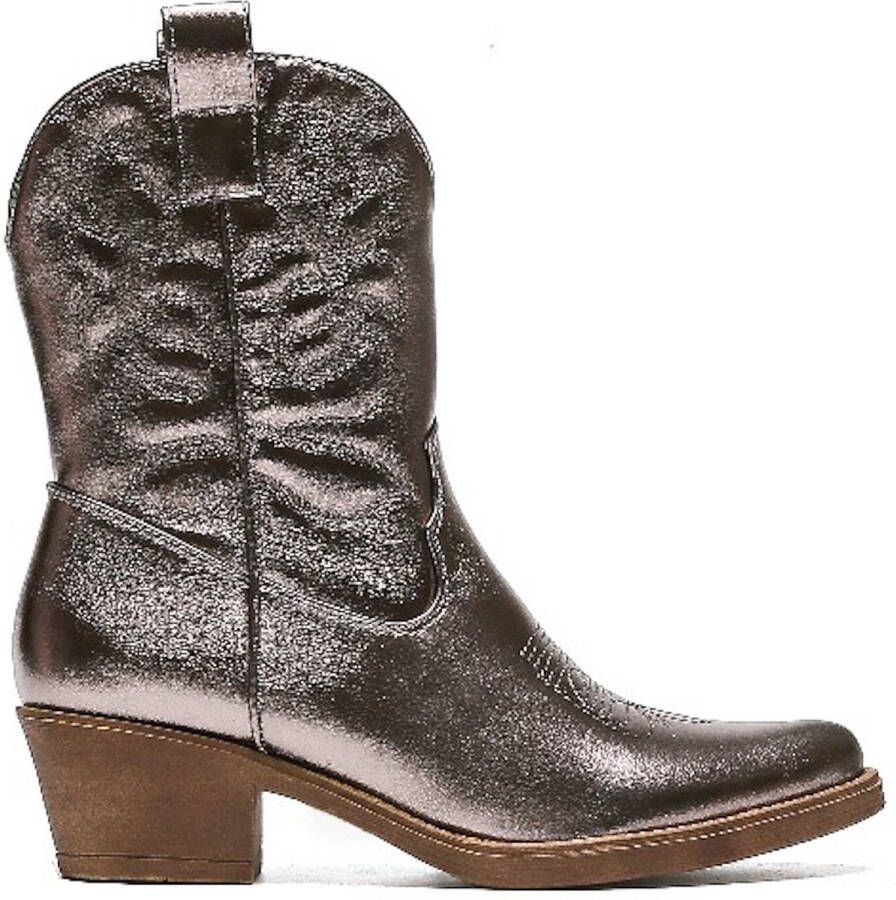 Weloveshoes Smile Favorites Dames Cowboylaarzen met Hak Kort Grijs Imitatieleer Gun Metallic