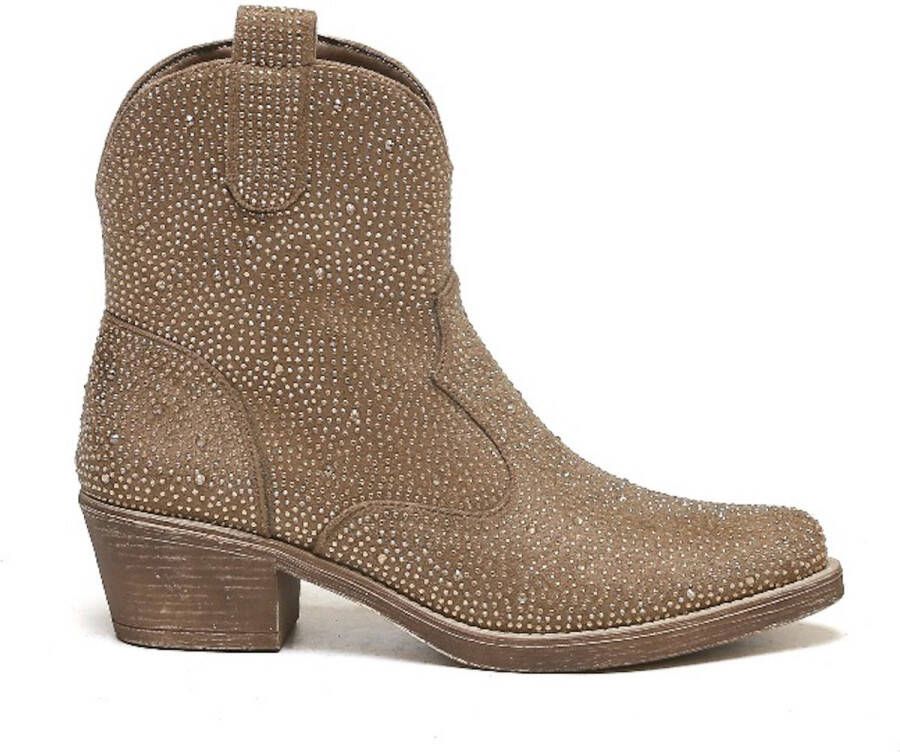 Weloveshoes Smile Favorites Dames Cowboylaarzen met Hak Kort Khaki Suedine