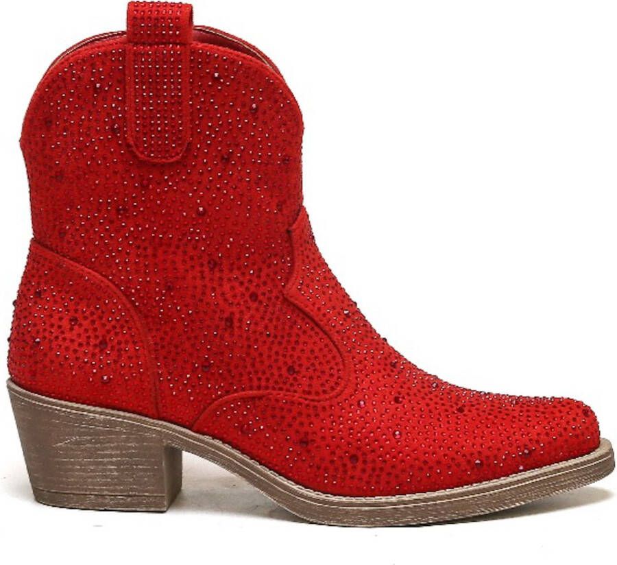 Weloveshoes Cyber Monday Deal Dames Cowboylaarzen met Hak Kort Suedine Rood