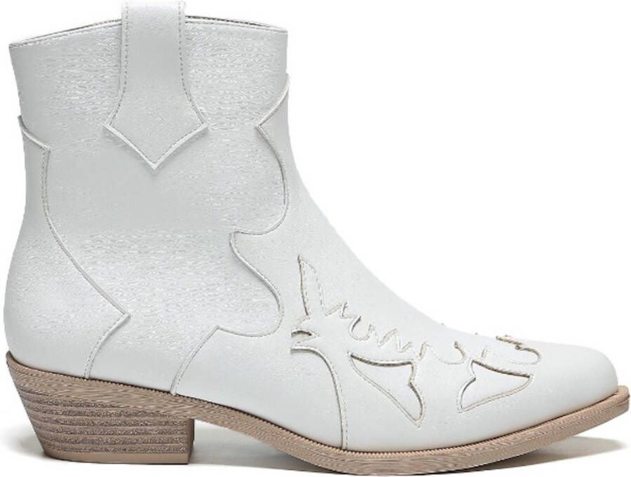 Weloveshoes Smile Favorites Dames Cowboylaarzen met Hak Kort Wit Imitatieleer